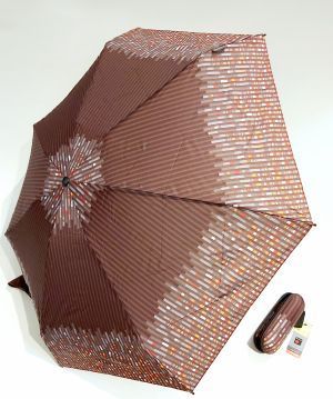  Parapluie de poche Knirps X1 pliant micro 8 branches avec coque bordeaux imprimé rayé 17cm, léger 220g & solide