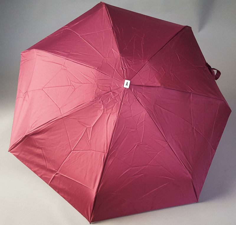  Parapluie de poche élégant micro plat pliant uni bordeaux Germain pg bois naturel français, léger et solide 
