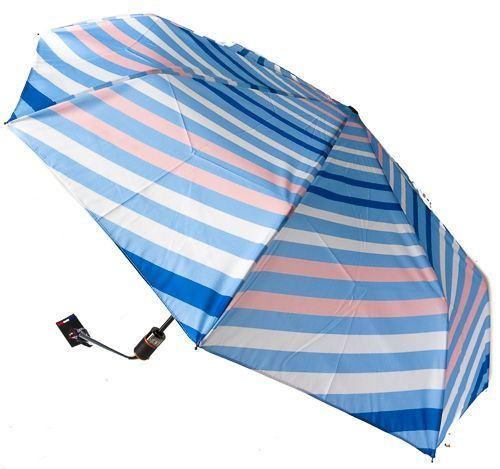 Mini parapluie pliant open-close rayé de bleu blanc et rose Neyrat Autun, léger et solide