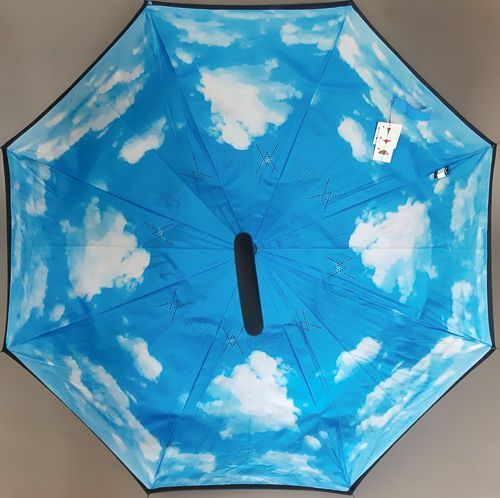 Parapluie inversé doublé ciel bleu et nuages Vice Versa, léger et solide