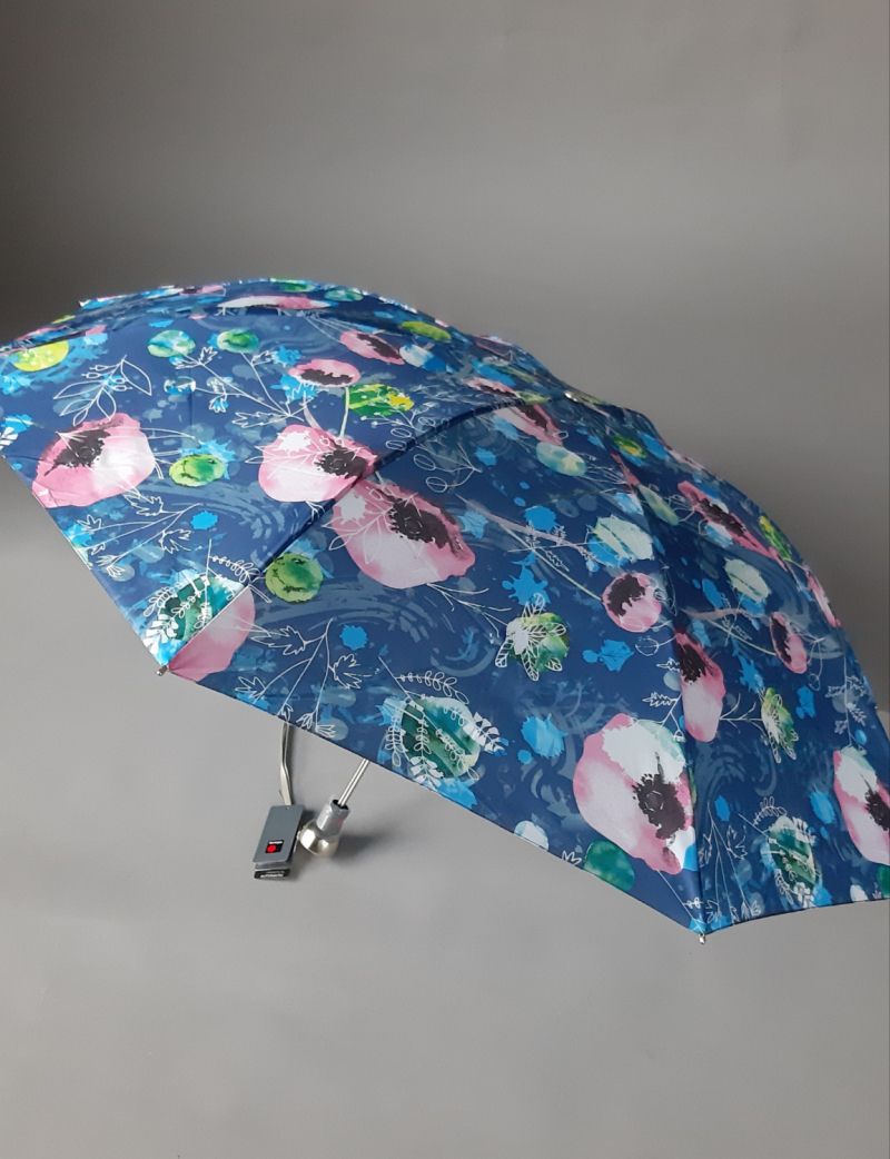 Parapluie pliant mini inversé Knirps automatique imprimé de fleurs rose, Robuste & anti vent
