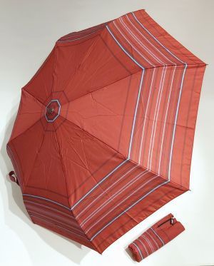 Mini parapluie pliant rouge à motif rayé open close  Neyrat Autun, léger et solide