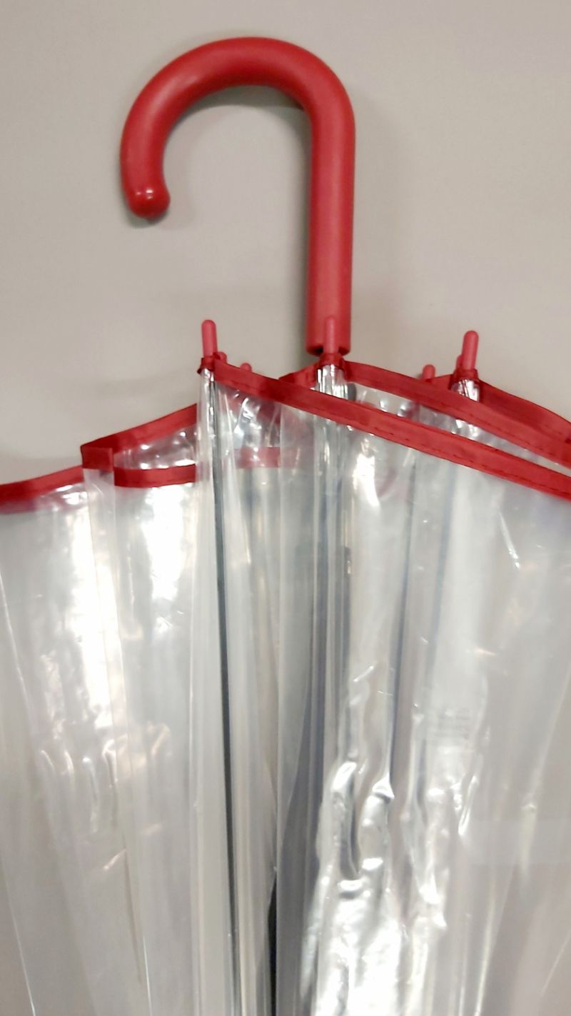 Parapluie transparent automatique avec une ganse en rouge 8 branches Esprit - léger et solide 