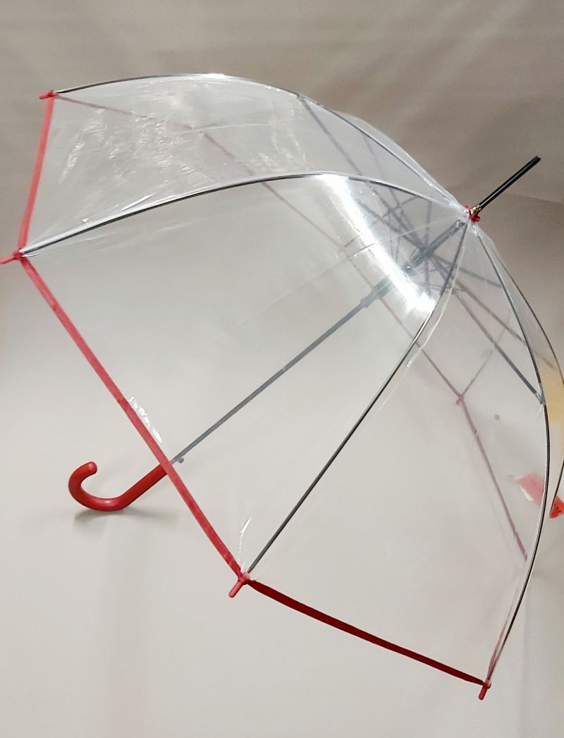 Parapluie transparent automatique avec une ganse en rouge 8 branches Esprit - léger et solide 