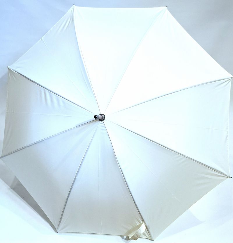 Parapluie canne grand manuel uni ivoire  poignée courbe bois Piganiol - Léger & résistant