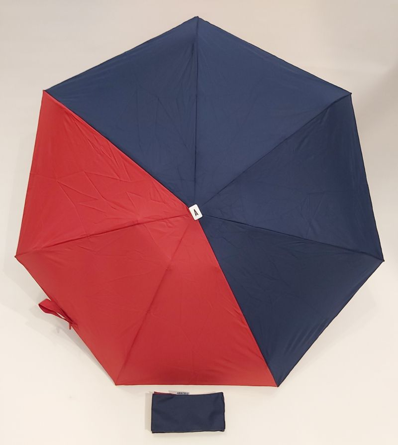  Parapluie micro plat bicolore bleu marine et rouge 