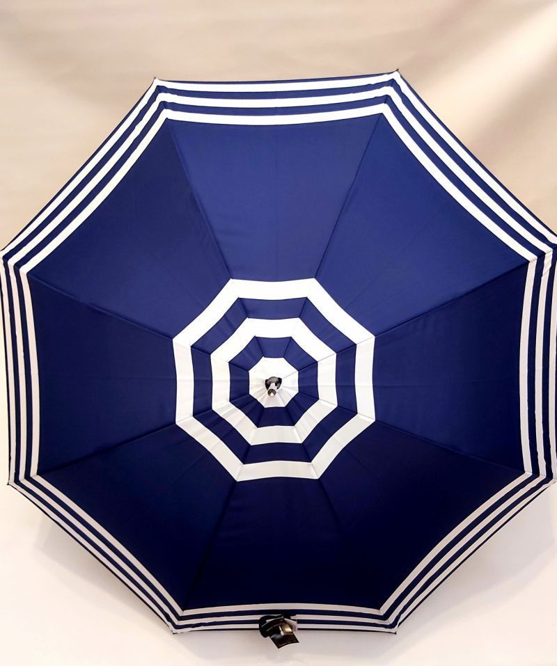  Parapluie long automatique bleu marine rayures blanches Neyrat Autun, léger et solide