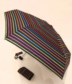  Parapluie mini de poche pliant plat noir fantaisie multicolore - léger 200g & solide