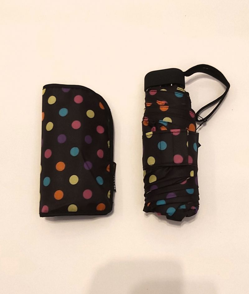  Parapluie micro de poche pliant plat noir à pois multicolore / Neyrat - Léger 200g & solide