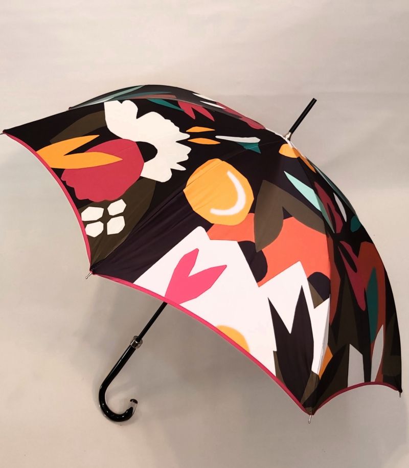  Parapluie Piganiol long anti uv à 97% imprimé d'exotisme stylisé - léger et solide 