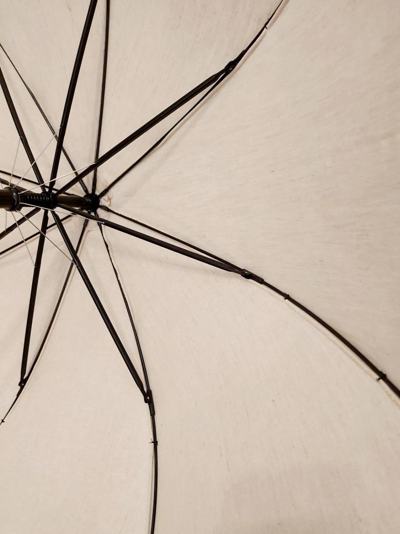 Parapluie long automatique en lin naturel passepoil multicolore anti uv sa poignée bois, grande ombrelle légère anti uv à 98%