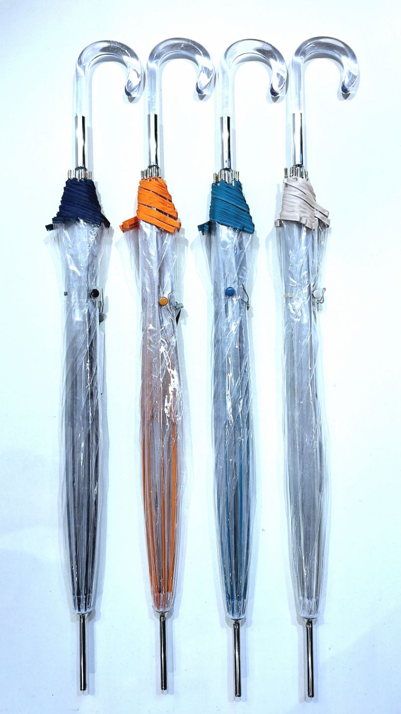 Parapluie long transparent PVC manuel gansé ivoire grand Ezpeleta - léger & résistant