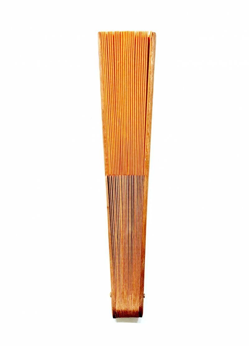 Eventail mini 23 cm GEPETTO orange coton et bois fruitier - 42 cm diam