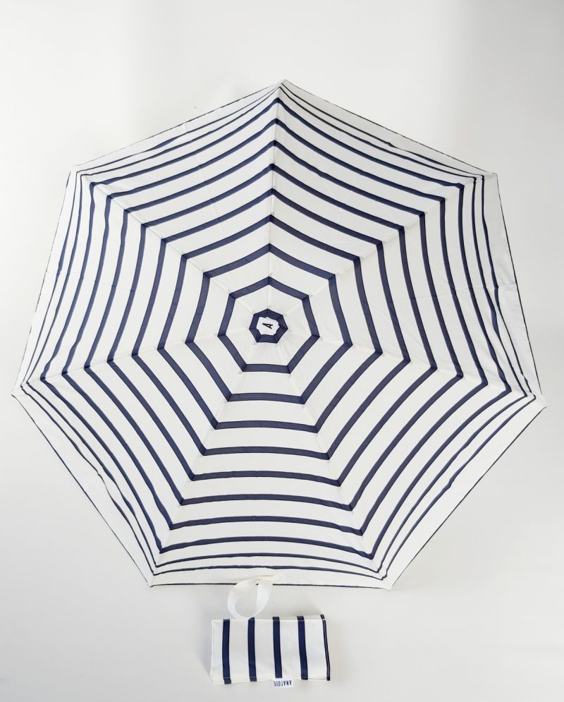  Parapluie mini pliant plat de poche Marinière blanc et marine, Henri 220g léger et résistant 