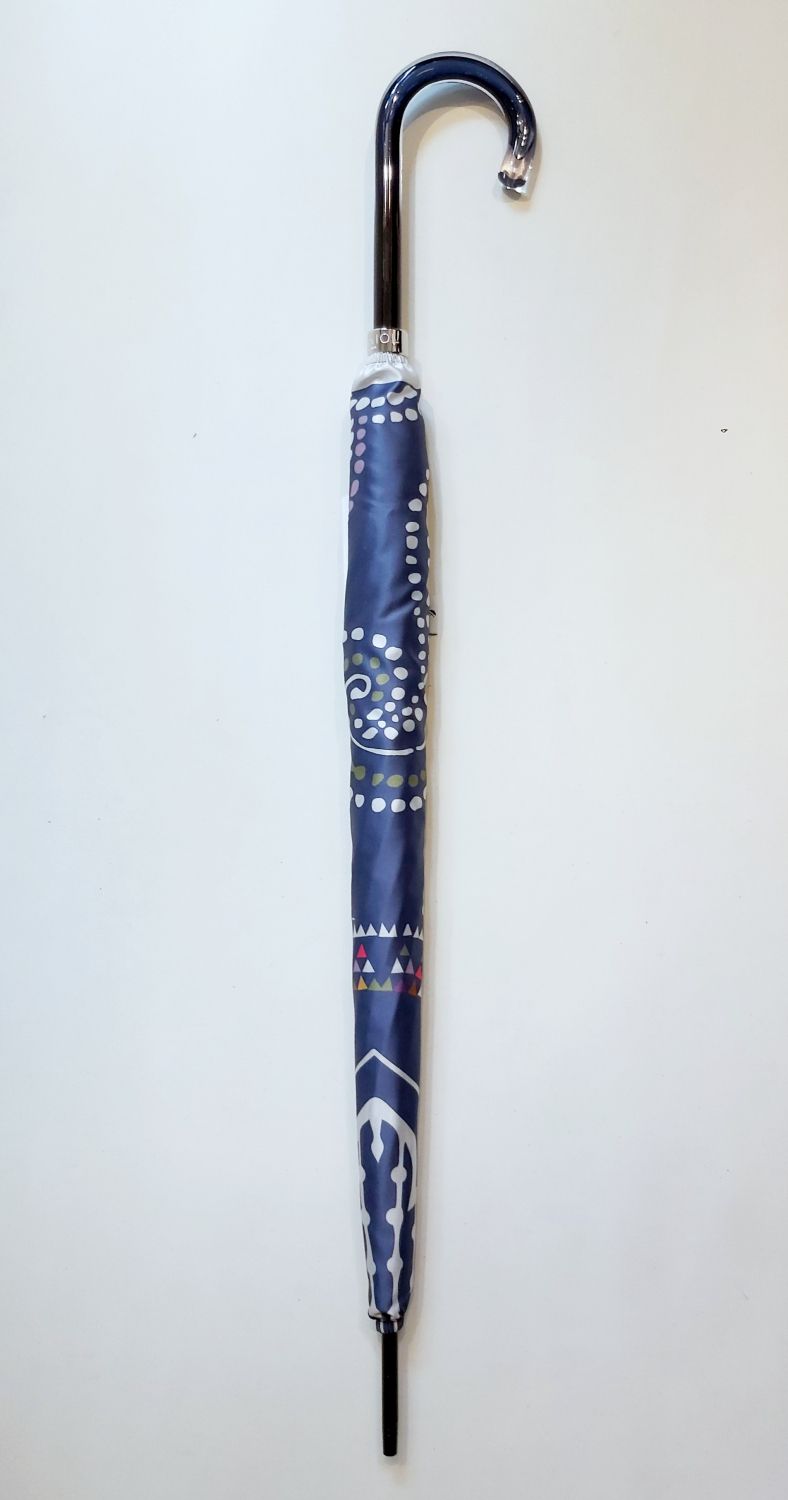 Parapluie long manuel bleu imprimé du rituel du HENNE Piganiol, léger, solide & élégant
