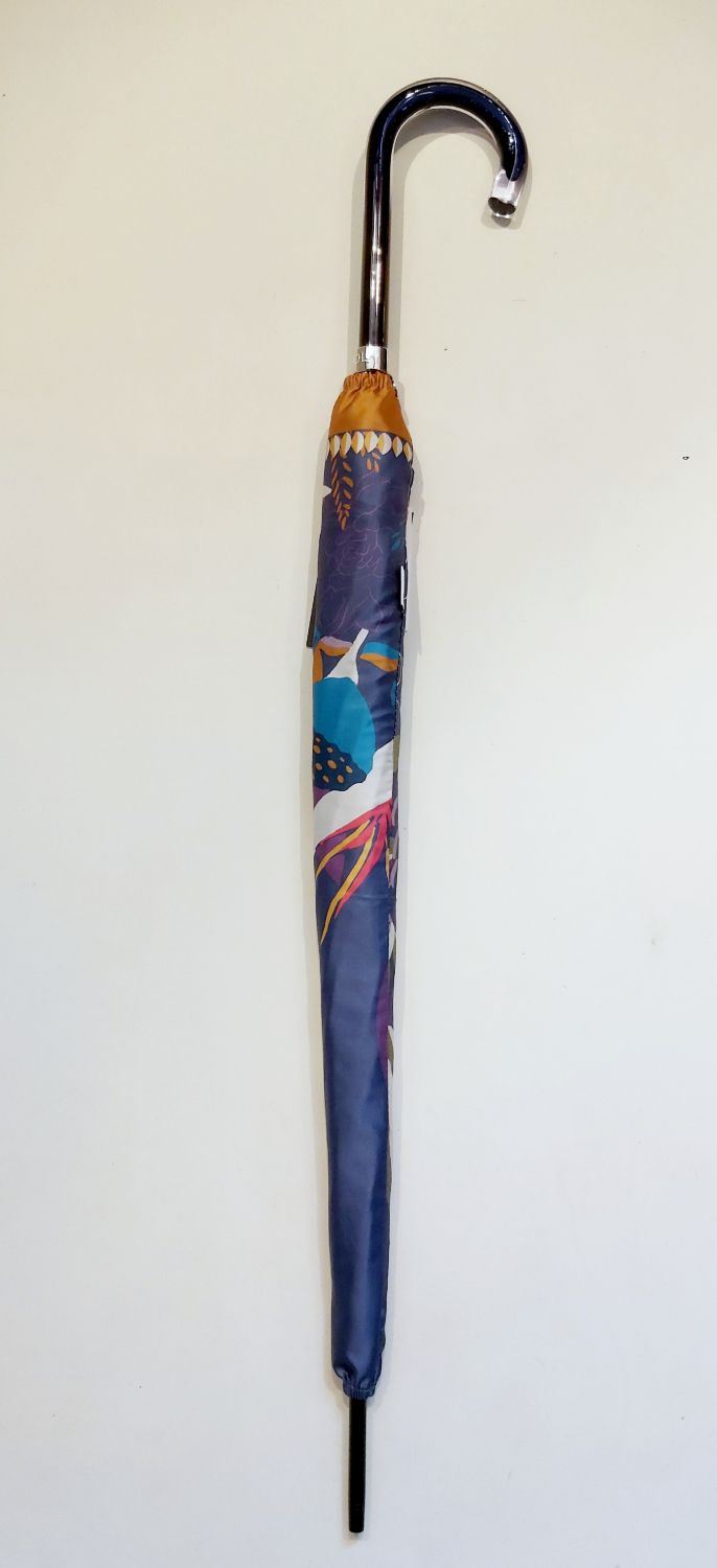 Parapluie long manuel anti uv bleu imprimé de terres orientales RIAD français, léger & solide