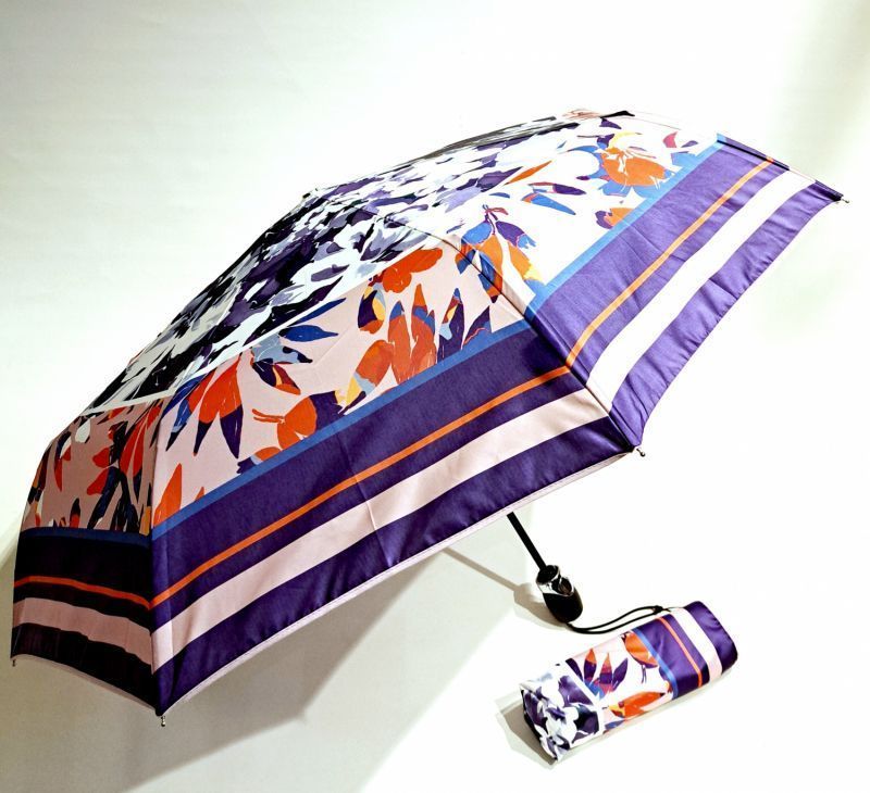 Mini parapluie français blanc & bleu imprimé de fleurs - Léger & solide - Anti uv à 97%