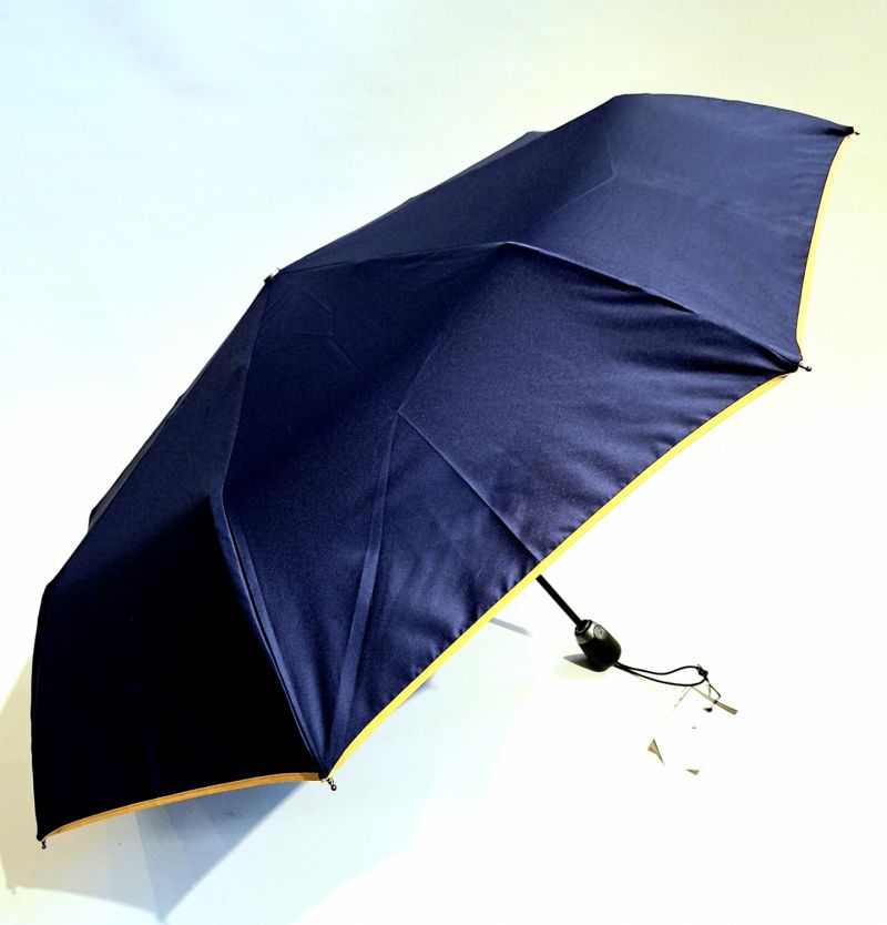 Mini parapluie pliant automatique uni bleu biais jaune français de qualité - léger & solide
