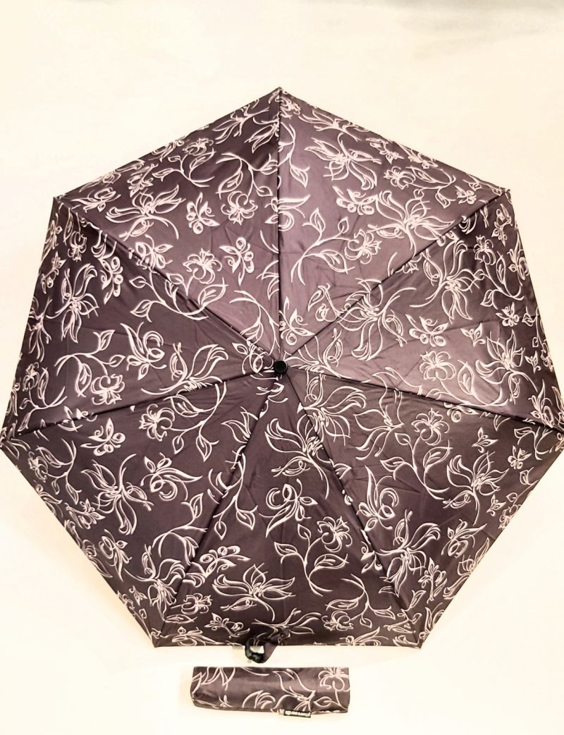 Mini parapluie extra fin pliant prune open close imprimé de fleurs P.Cardin - le Slim léger 250g & solide