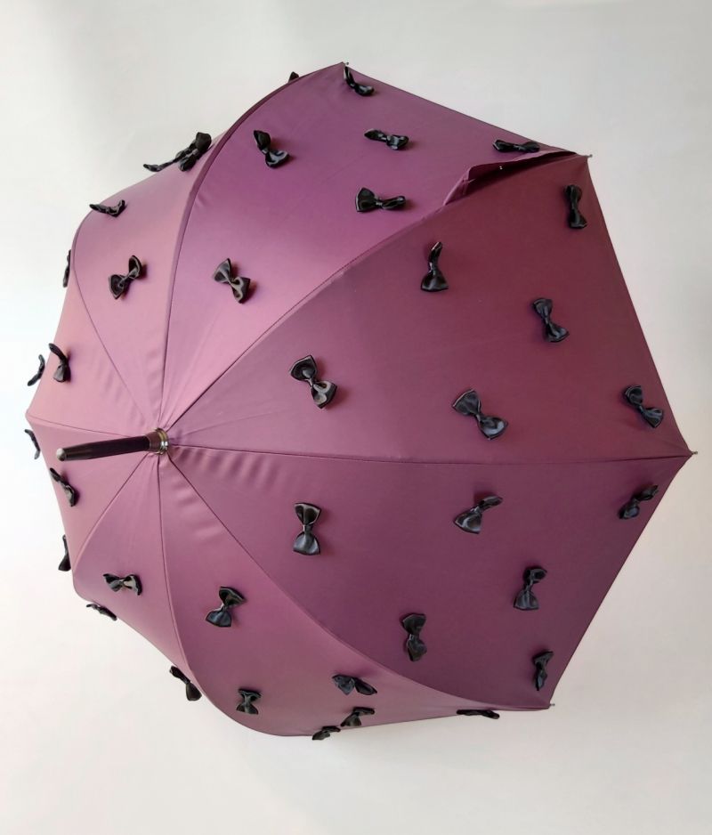 Parapluie cloche long uni prune petits noeud cousus Lolita, Original & résistant