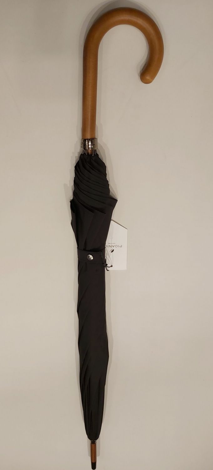 Parapluie canne bois manuel uni noir français fait main & anti vent - Léger & solide 