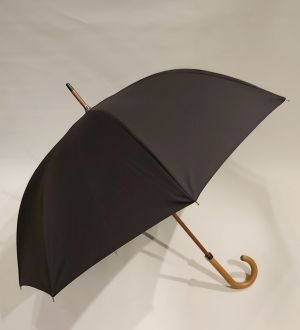 Parapluie canne bois manuel uni noir français fait main & anti vent - Léger & solide 