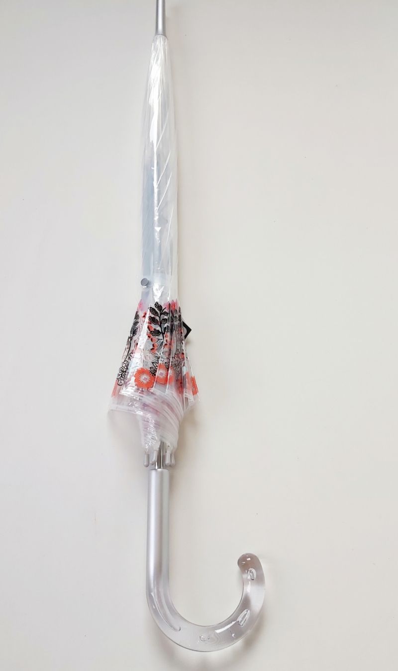 Parapluie cloche transparent automatique bord florale poignée cristallisée Smart Bulle, léger et résistant