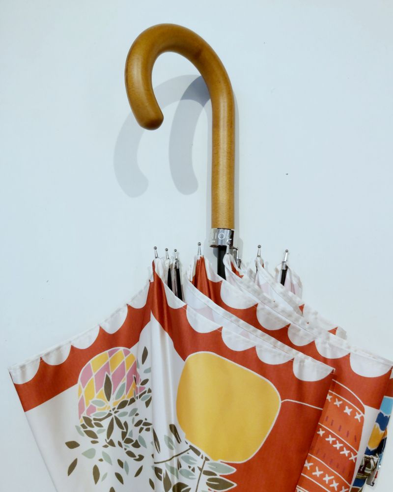 Parapluie canne ivoirte coloré imprimé de plantes et de pots, Original & anti vent