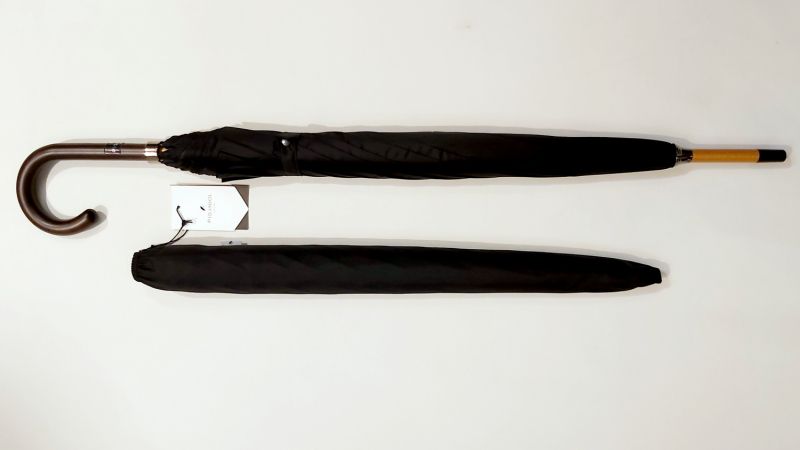 Parapluie long haut de gamme uni noir Piganiol manuel 10 branches pgn bois, élégant & anti retournement