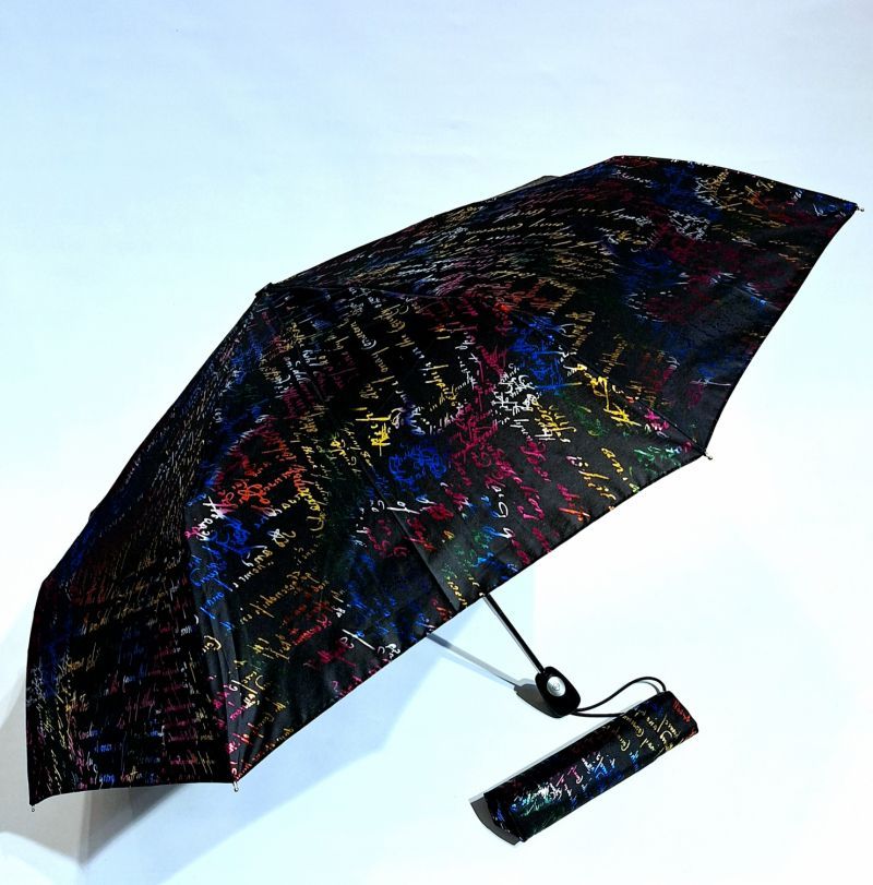 Parapluie pliant noir open close manuscrit métallique coloré P.Cardin - léger & solide