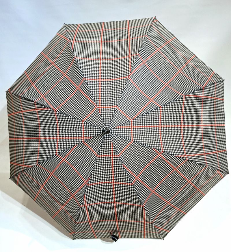 Parapluie long automatique beige imprime ecossais pied de poule P.Cardin - Solide & elegant