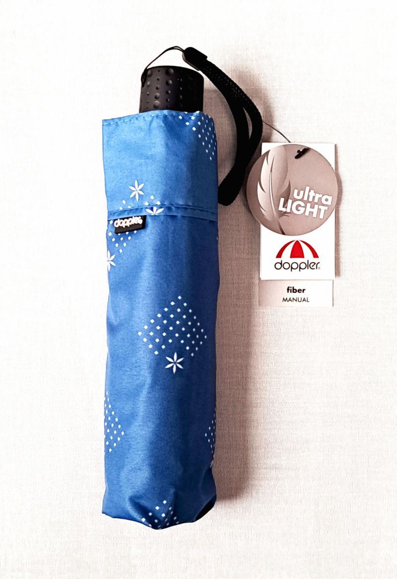 Parapluie Doppler PLUME mini Fiber Havanna Ultra léger 140g bleu imprimé d'étoiles - Pas cher