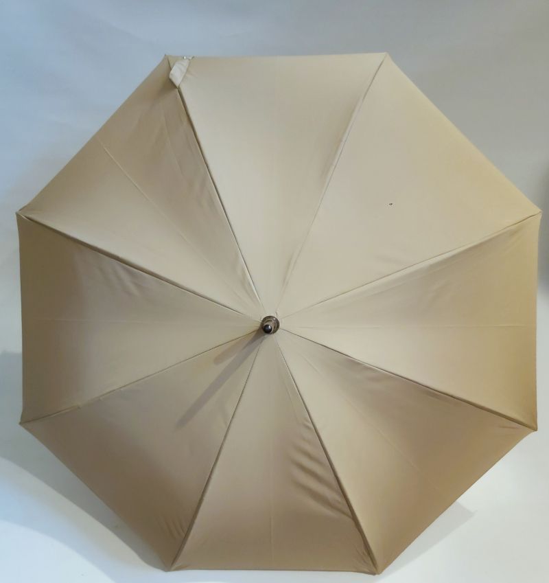 EXCLUSIF : Parapluie long bois manuel uni beige foncé français ne se retourne pas - Léger & solide