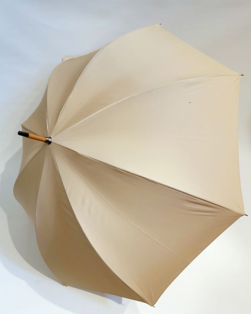 EXCLUSIF : Parapluie long bois manuel uni beige foncé français ne se retourne pas - Léger & solide