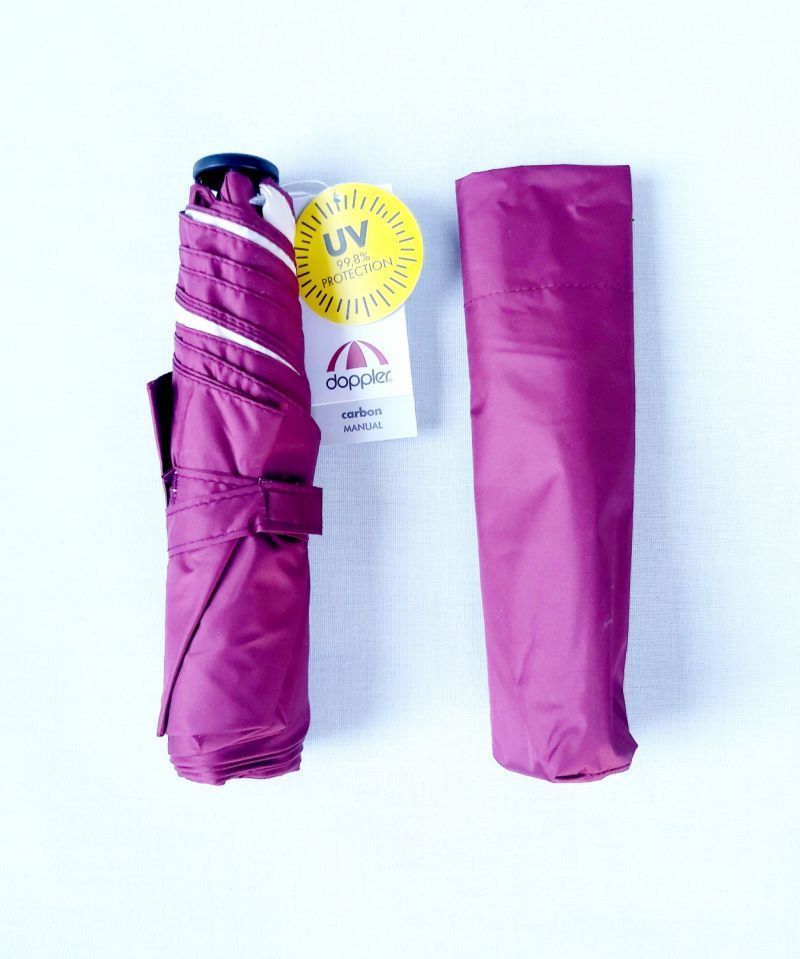 Parapluie anti uv 100% mini Plume pourpre & ivoire - protection double - Ultra léger 135g & manuel