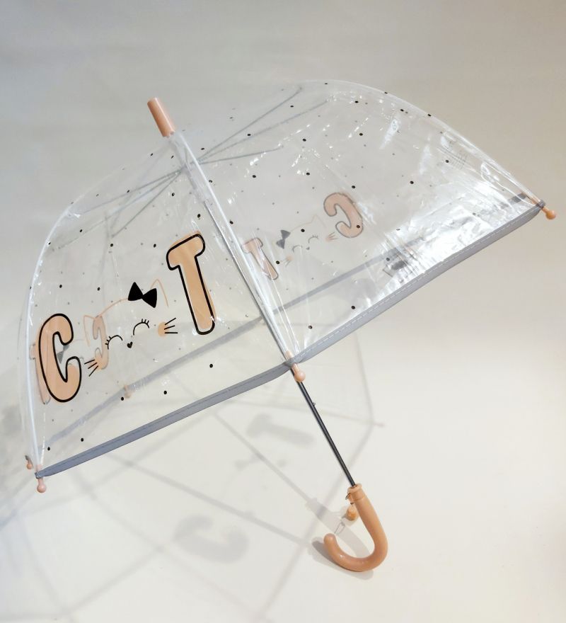 Parapluie enfant cloche transparent chat rose forme Bulle, bande fluo sécurité