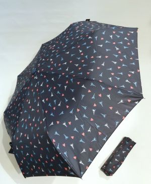  Parapluie mini pliant Paris open close bleu imprimé Coeur Tour eiffel - léger & solide 