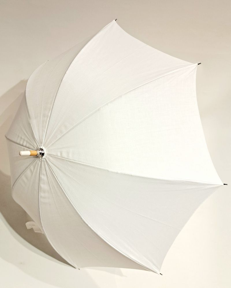 Ombrelle droite anti UV UPF50+ 98% en lin blanc poignée droite française fait main - légère et solide