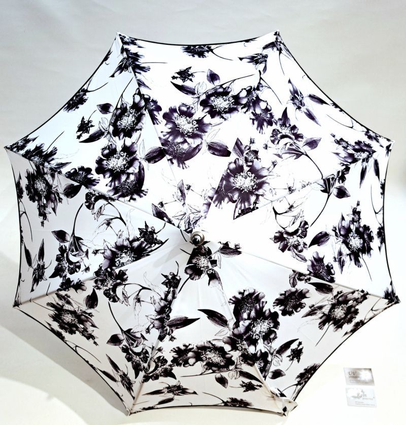 Parapluie pagode Charme blanc & noir floral / Guy de Jean - ne se retourne pas & original
