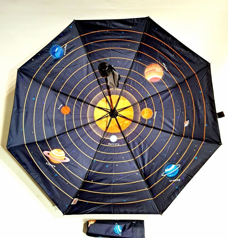 Parapluie pliant mini open-close noir & bleu doublé la galaxy Doppler- Anti uv 100% - Léger & solide