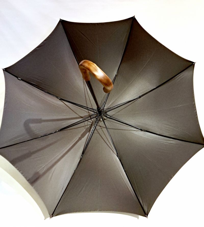 Parapluie Bugatti long élégant automatique uni gris poignée bois châtaignier - Grand & résistant