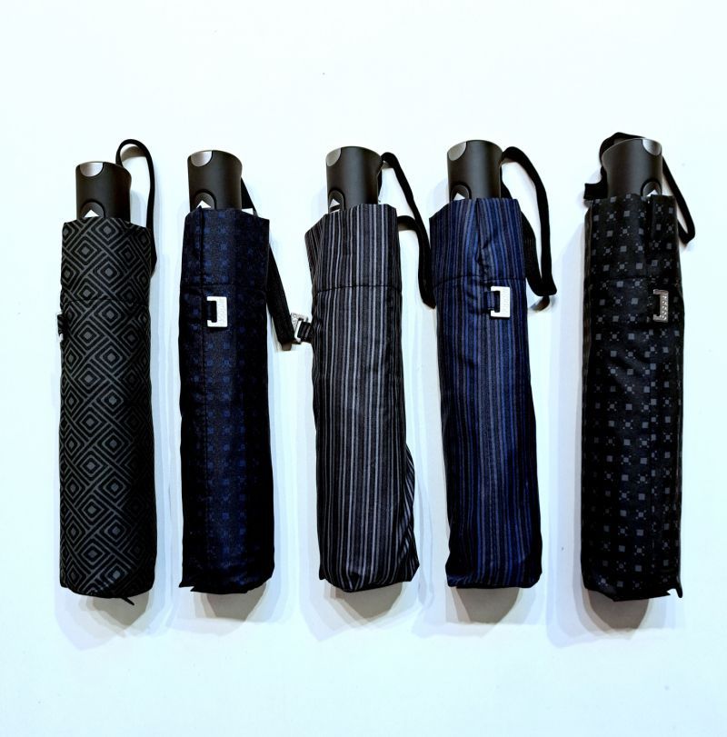 Parapluie pliant mini open-close gris imprimé rayé Elégant - Léger & solide - Magic Doppler
