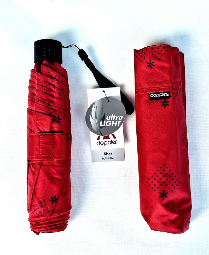 Parapluie Doppler PLUME manuel Fiber Havanna rouge imprimé 20 cm - Ultra léger 140 g & Pas cher