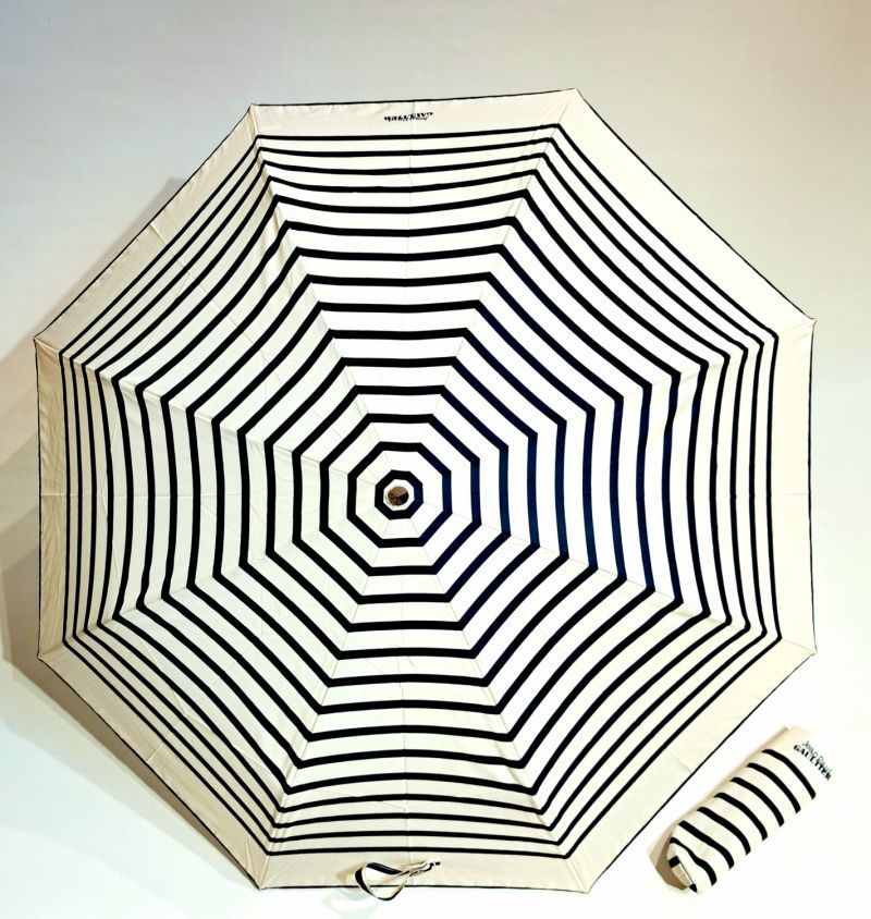 Parapluie français Jean Paul Gaultier pliant mini ouvrant & fermant marinère blanc & bleu - Léger & résistant