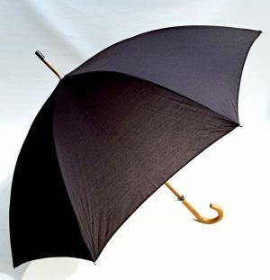 Parapluie Berger grand manuel uni coton noir poignée bois hêtre français - Large 115 diam & élégant