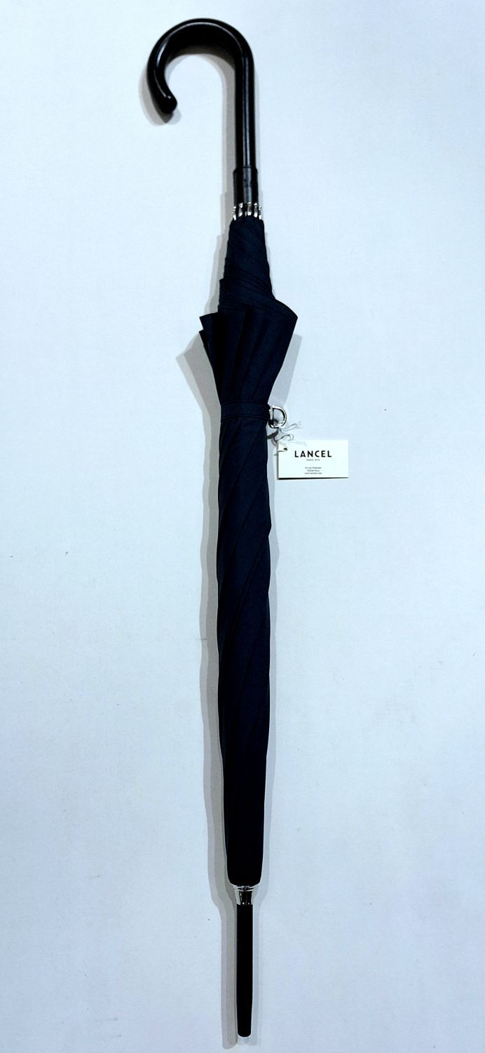  Parapluie Lancel long manuel uni bleu marine Logo Français élégant - Léger fin 450g & solide