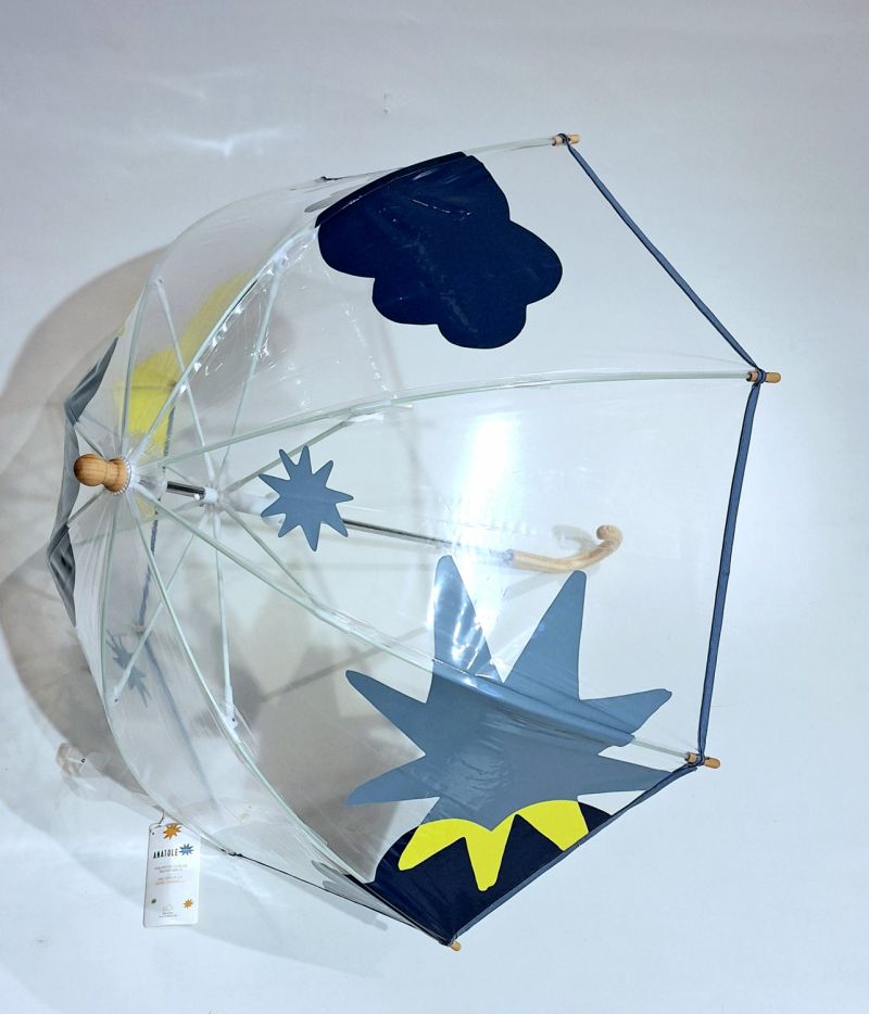Parapluie Anatole enfant cloche transparent Svalbard bleu imprimé nuages & étoiles coloprés - 3 ans et plus