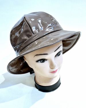 Chapeau de pluie ajustable en vinyle taupe Taille M/L 55/56/57 - Léger & confortable