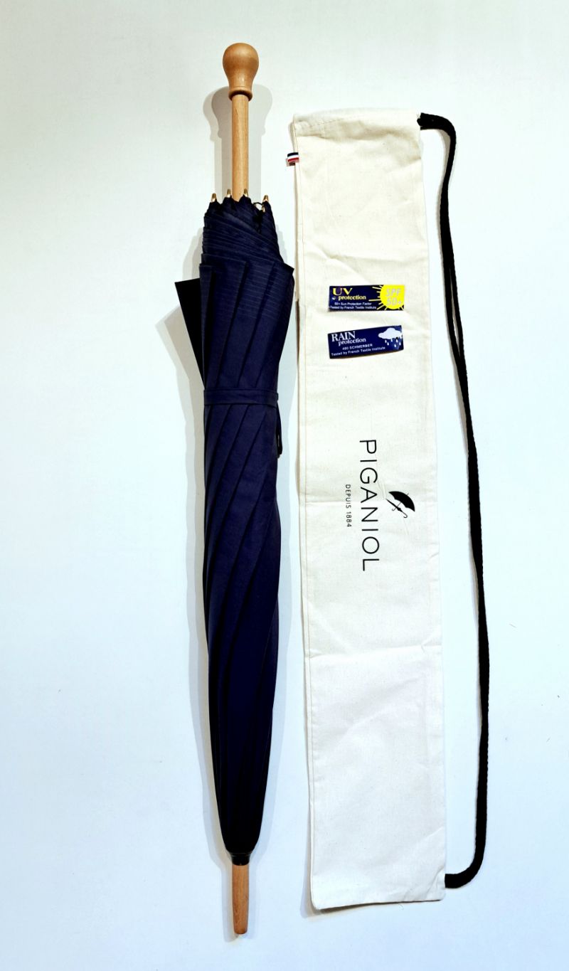 Parapluie de BERGER authentique en coton bleu à 9 branches en bambou anti uv à 100% - Robuste & d'Aurillac