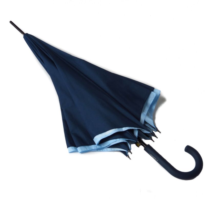 Parapluie long automatique anti uv à 100% bleu marine doublé de nuages bleu ciel français, léger et solide